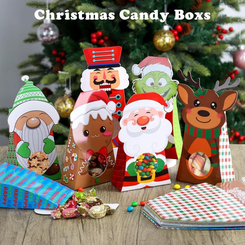 Giiffu 54-Pack Christmas Treat Boxes with Clear Window, 9 Assorted Holiday Designs Small Candy & Goodie Boxes for Classroom Gifts, Party Favors & Holiday Treat Wrapping (7.5 x 4 x 2 Inches) - Image 5